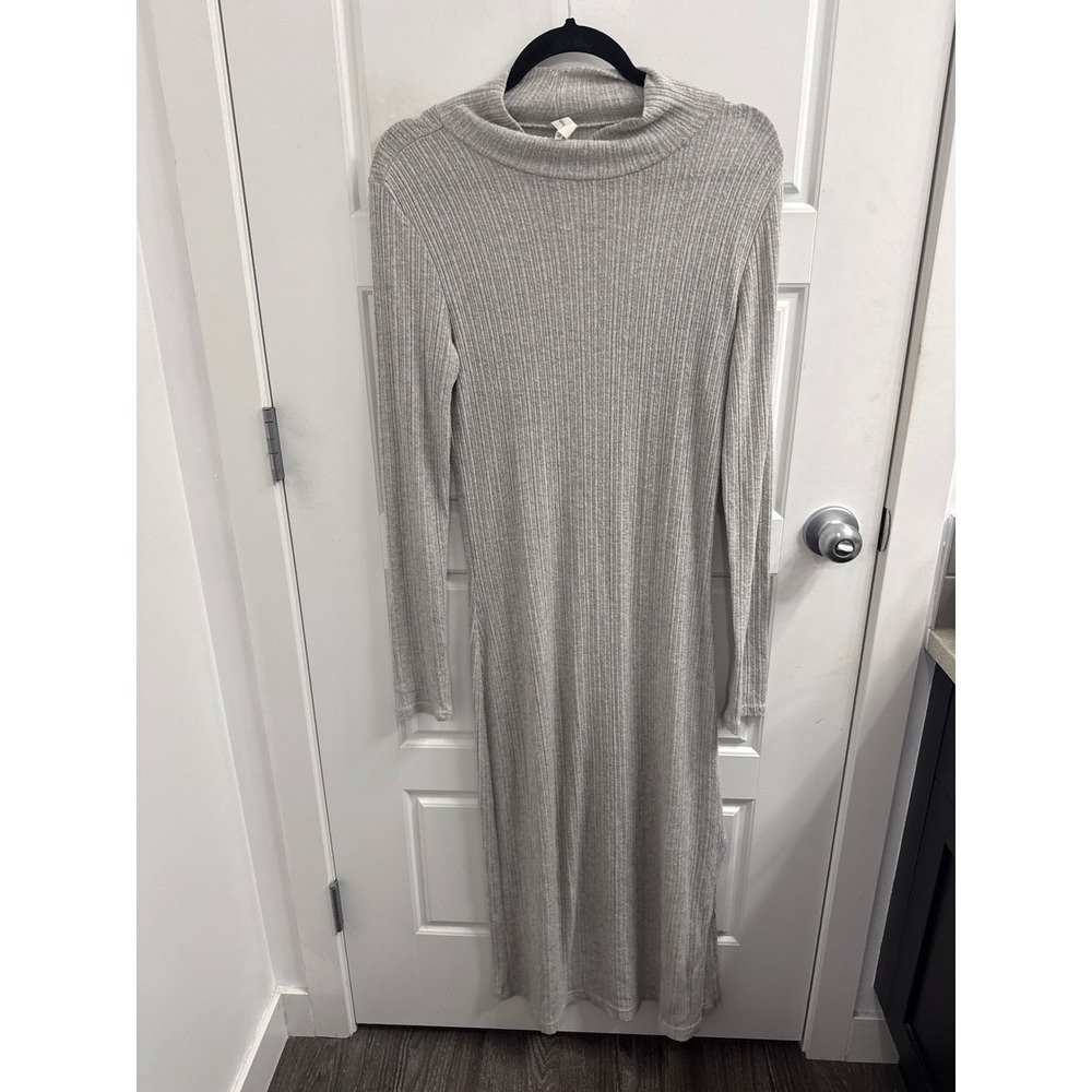 Daily Practice by Anthropologie Grey Ribbed Mock Neck Maxi Dress Womens Medium